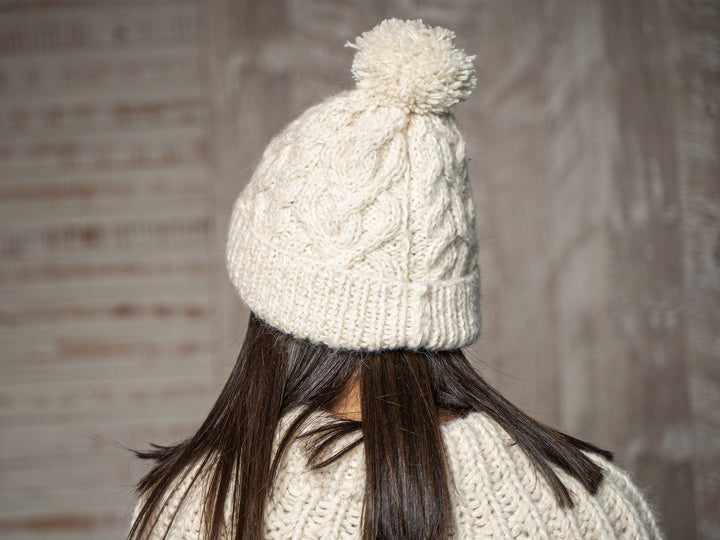 Chunky Cream Alpaca Hat – Hand Knitted Soft Winter Beanie T1149