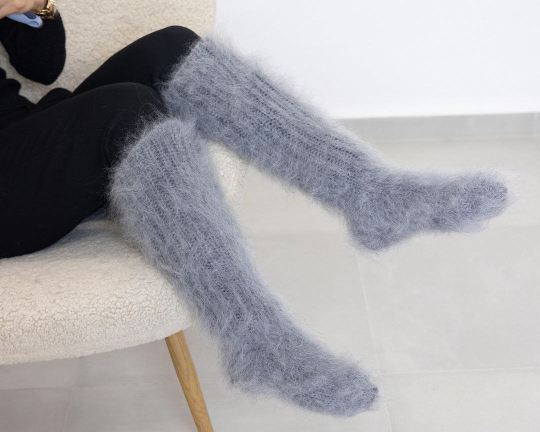 Mohair Socks – Hand Knitted Fluffy Fuzzy Legwarmers T1528