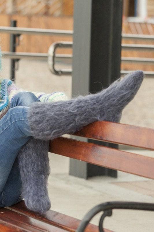 Mohair Socks – Hand Knitted Fluffy Fuzzy Legwarmers T505