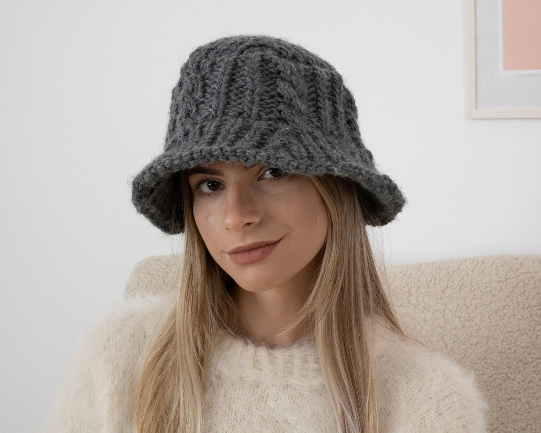 Gray Alpaca Hat – Hand Knitted Soft Warm Beanie T1345