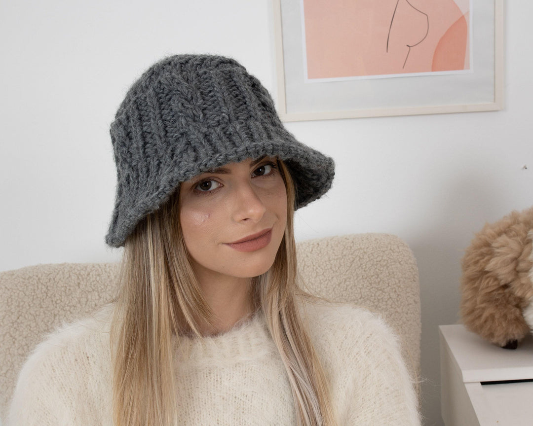 Gray Alpaca Hat – Hand Knitted Soft Warm Beanie T1345