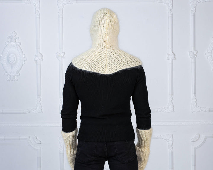 Cream Mohair Balaclava – Hand Knitted Fluffy Slouchy Beanie Ski Mask T1010