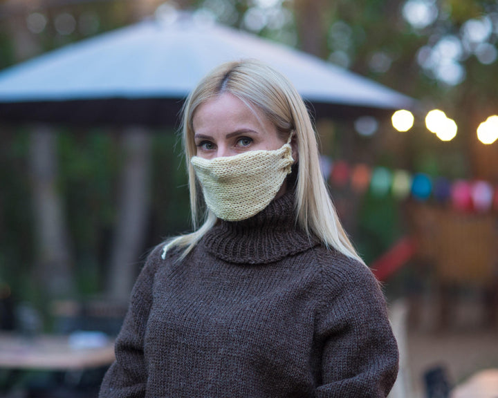 Raw Wool Face Mask – Hand Knitted Natural Wool Reusable Warmer