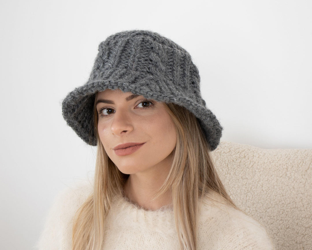 Gray Alpaca Hat – Hand Knitted Soft Warm Beanie T1345