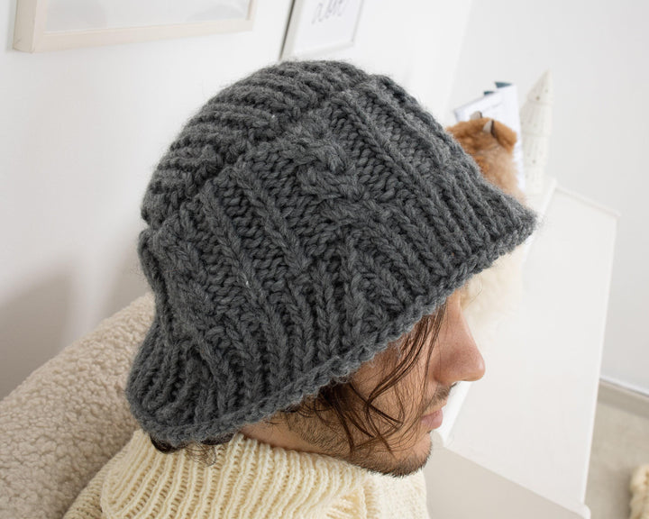 Gray Alpaca Hat – Hand Knitted Soft Warm Beanie T1345