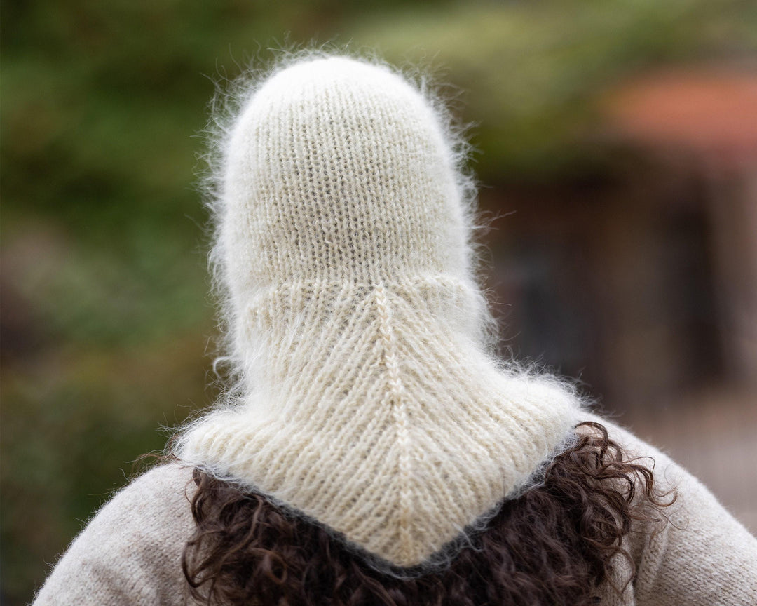 Cream Mohair Balaclava – Hand Knitted Fluffy Slouchy Beanie Ski Mask T1507