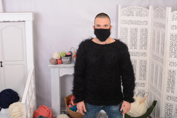 Crochet Mohair Face Mask Cover – Hand Knitted Fluffy Reusable Face Warmer T741W