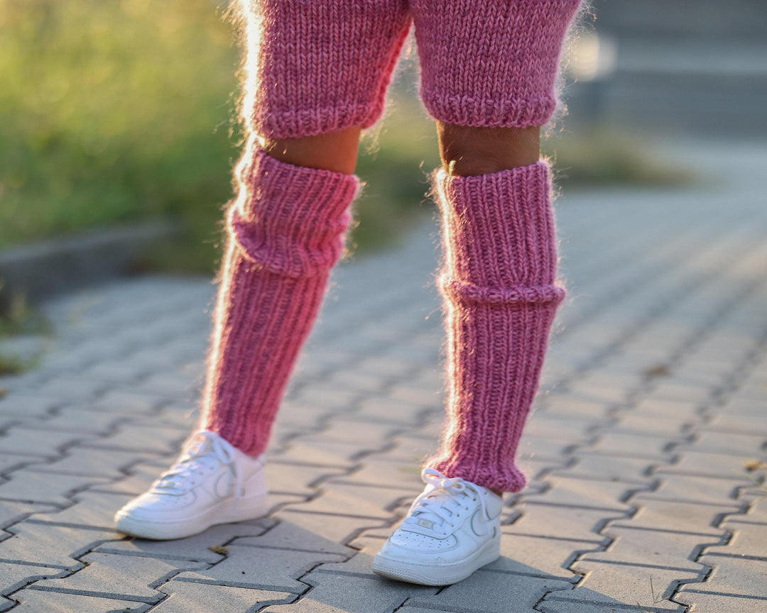 Pink Wool Mohair Legwarmers – Hand Knitted Soft Fluffy Warmers T1485