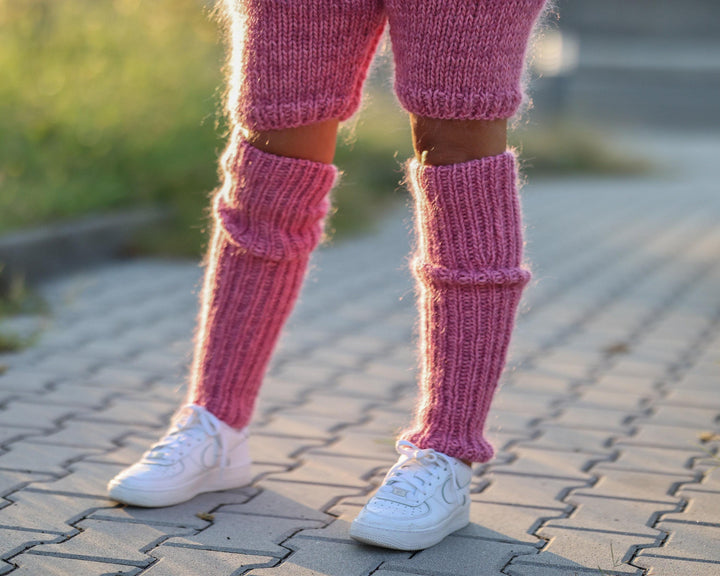 Pink Wool Mohair Legwarmers – Hand Knitted Soft Fluffy Warmers T1485