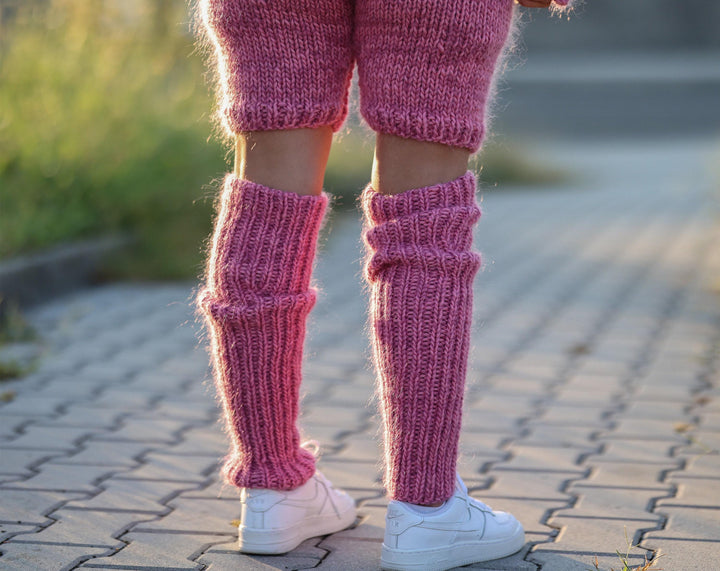 Pink Wool Mohair Legwarmers – Hand Knitted Soft Fluffy Warmers T1485