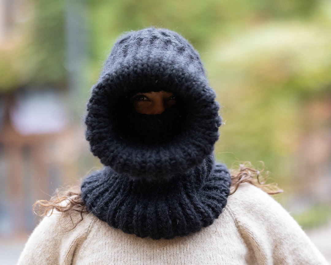 Mohair Wool Balaclava – Hand Knitted Chunky Ski Hood T1508