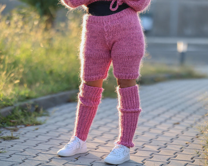 Pink Wool Mohair Legwarmers – Hand Knitted Soft Fluffy Warmers T1485