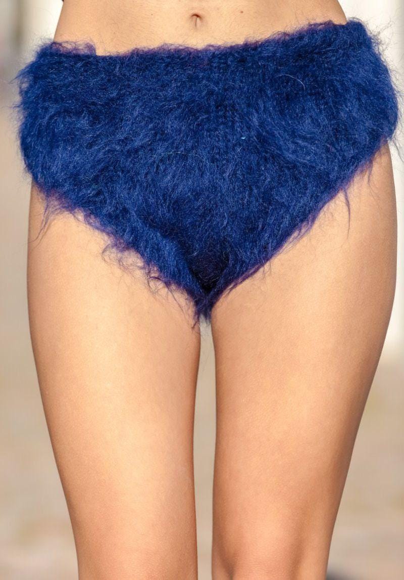 Mohair Panties – Hand Knitted Fluffy Winter Underwear, Soft Fuzzy Briefs T408