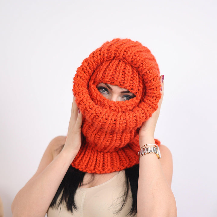 100% Wool Balaclava – Hand Knitted Chunky Winter Hood T1615