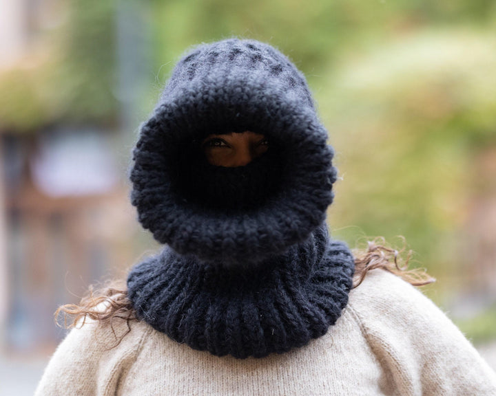 Mohair Wool Balaclava – Hand Knitted Chunky Ski Hood T1508