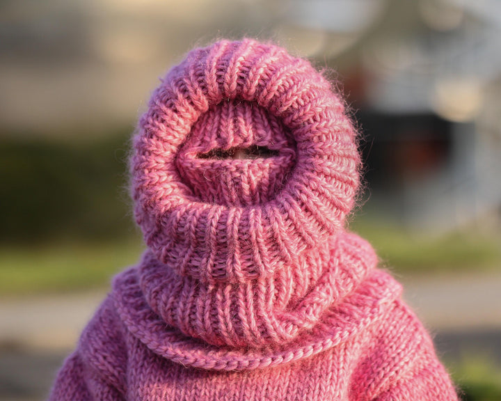 Mohair Wool Balaclava – Hand Knitted Chunky Winter Hood T1487