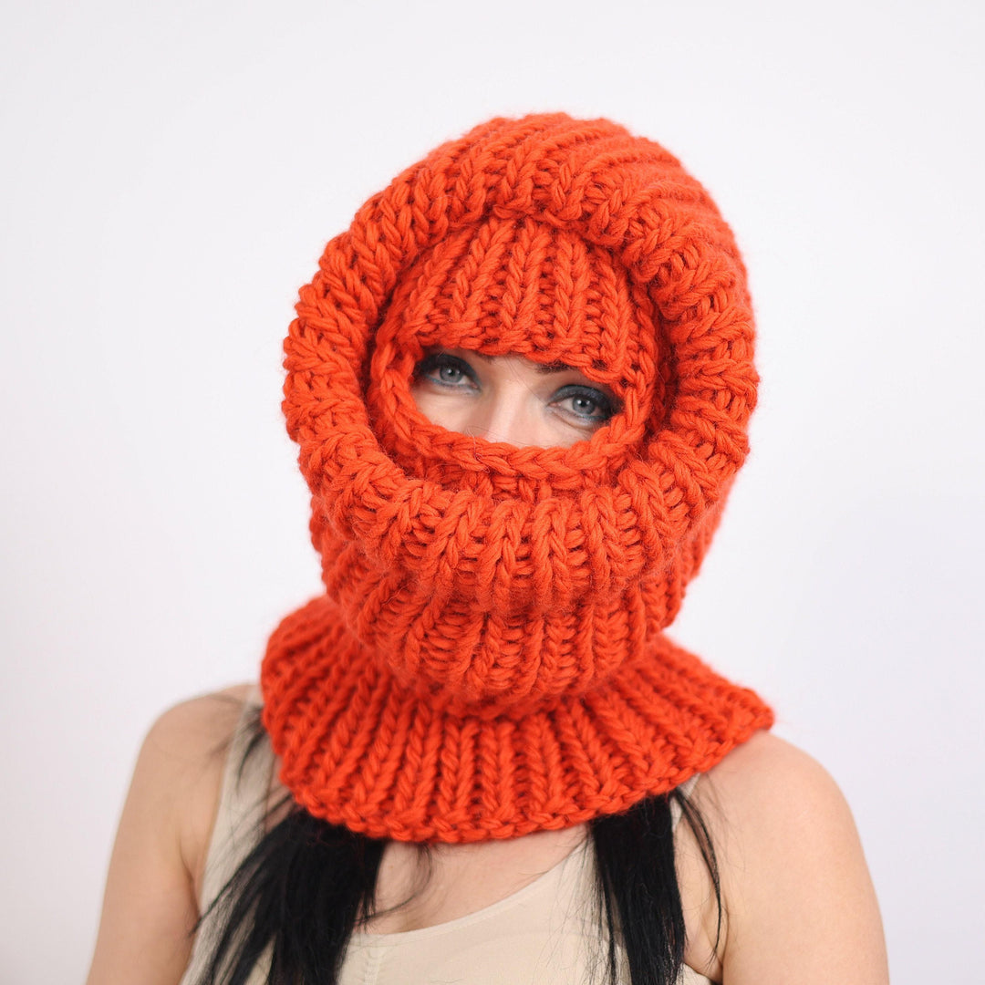 100% Wool Balaclava – Hand Knitted Chunky Winter Hood T1615