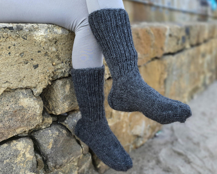 Gray Wool Socks – Hand Knitted Warm Winter Legwarmers, Soft Woolen Socks T927