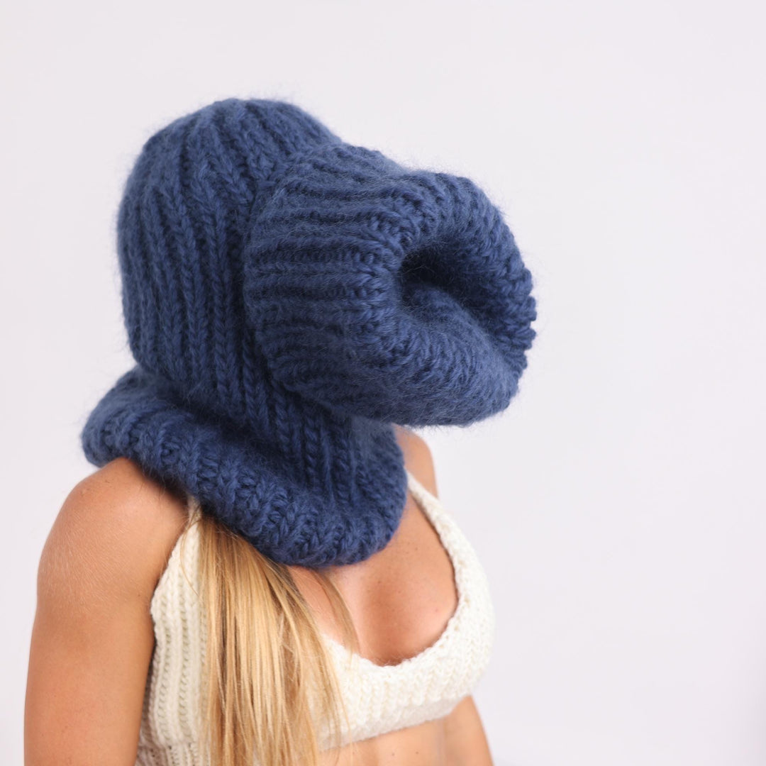 Mohair Wool Balaclava – Hand Knitted Chunky Winter Hood T1736