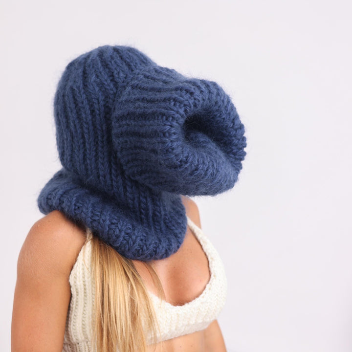 Mohair Wool Balaclava – Hand Knitted Chunky Winter Hood T1736