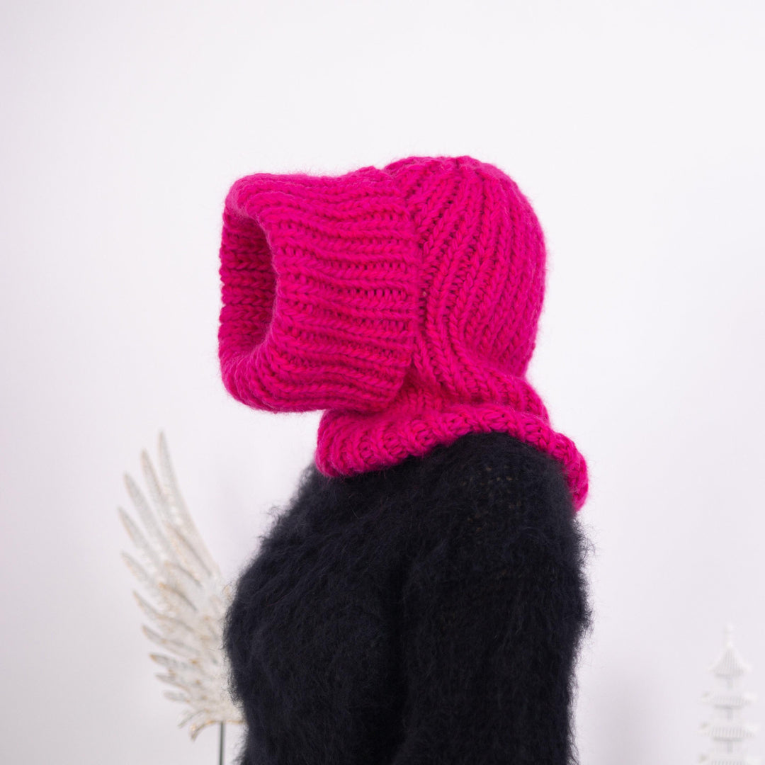Chunky Knit Mohair Balaclava: Wool Blend Ski Mask T1600