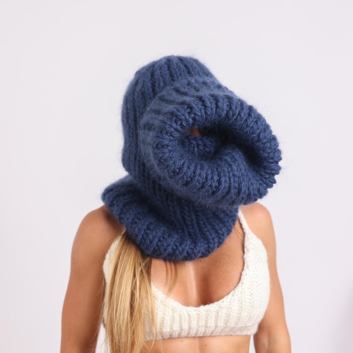Mohair Wool Balaclava – Hand Knitted Chunky Winter Hood T1736
