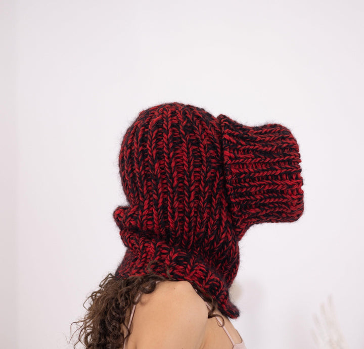 Mohair Wool Balaclava – Hand Knitted Chunky Ski Hood T1557