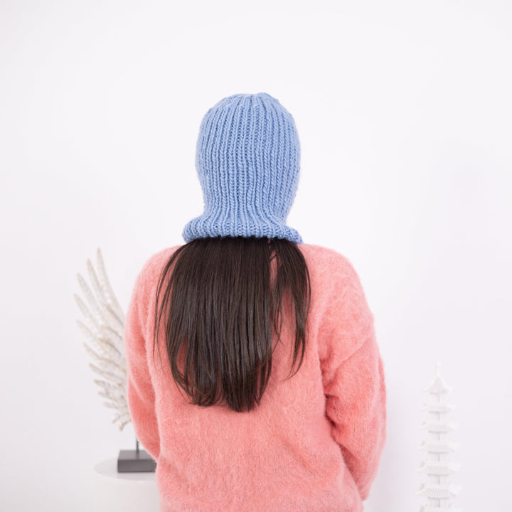 Blue Wool Balaclava – Hand Knitted Slouchy Beanie Ski Mask T1599