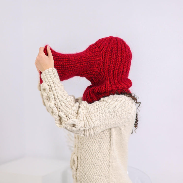 Mohair Wool Balaclava – Hand Knitted Chunky Winter Hood T1651