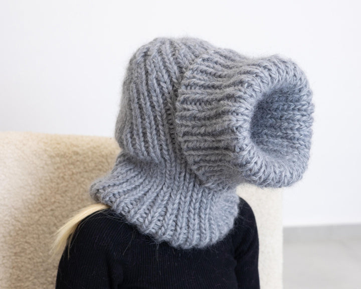 Mohair Wool Balaclava – Hand Knitted Chunky Winter Hood T1527