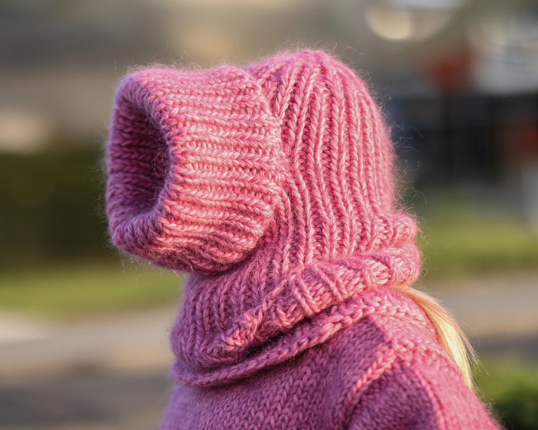 Mohair Wool Balaclava – Hand Knitted Chunky Winter Hood T1487