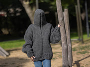 Chunky-Wollstrickjacke – Handgestrickte Jacke mit durchgehendem Reißverschluss T1286