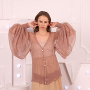 Alpaka Merino Cardigan – Handgestrickter leichter transparenter Pullover T2030