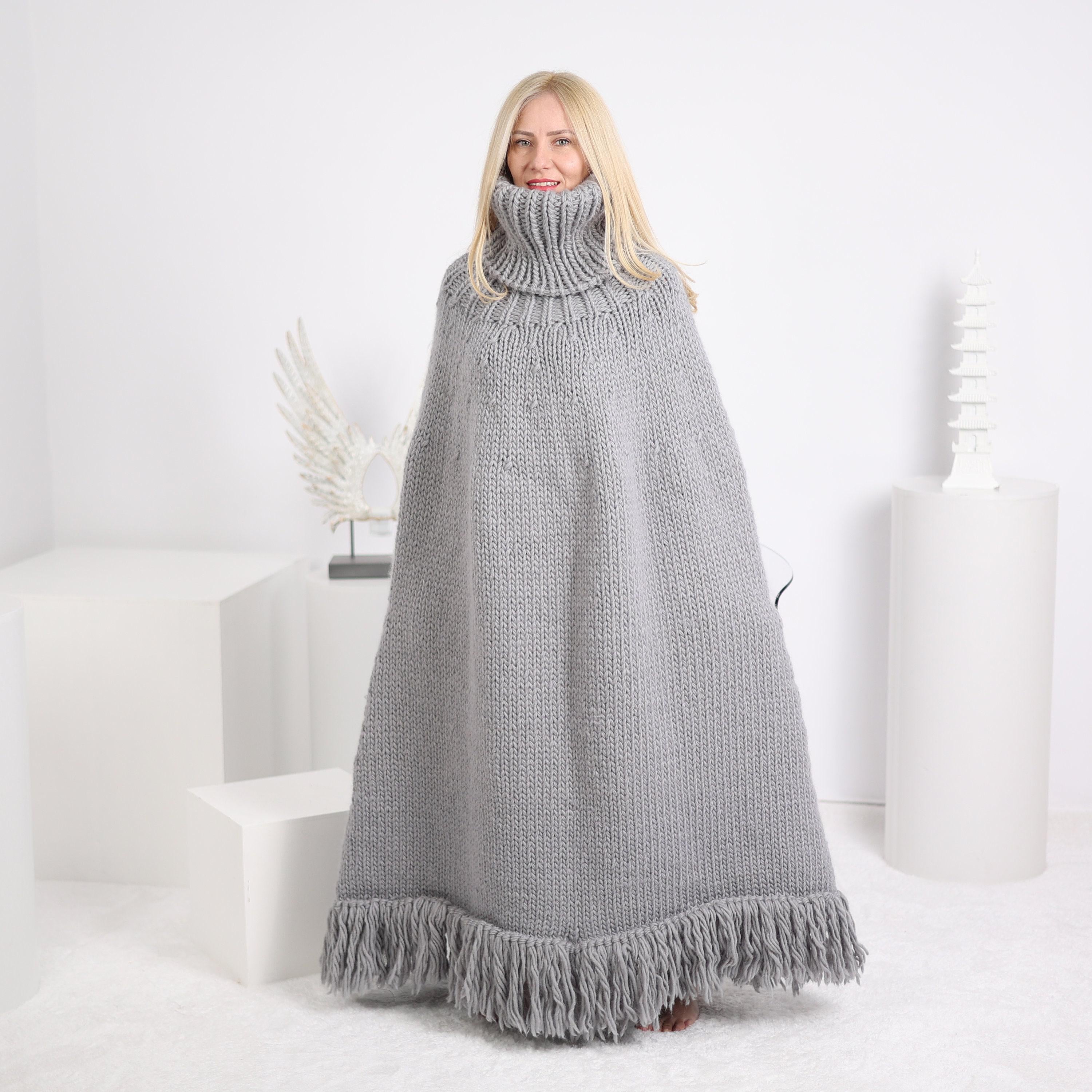 Tiffy Mohair Gray Wool 50 cm Turtleneck Poncho T1628