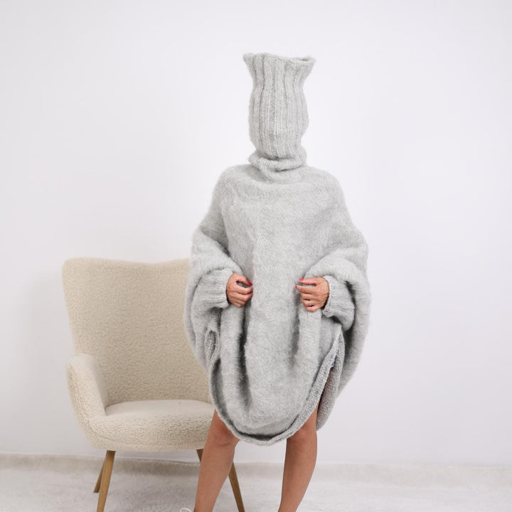 Hand Knitted Alpaca Poncho - 10-Strand Soft Knit with 50cm Turtleneck  T1894