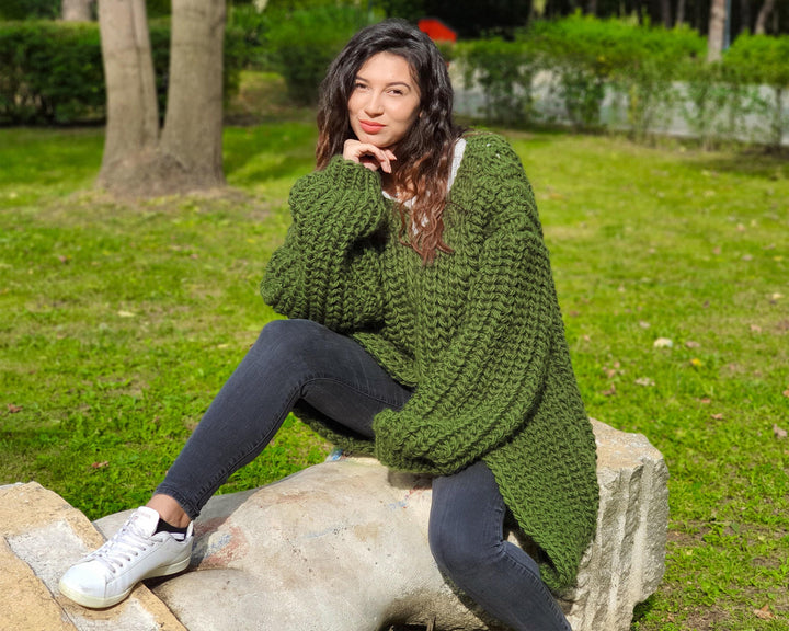 Chunky Wool Cardigan – Hand Knitted 100% Wool English Rib Coat T902