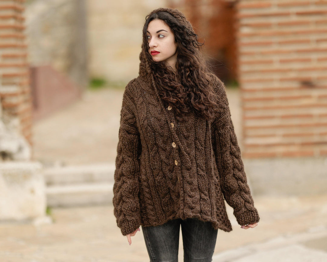 Alpaca Wool Cardigan – Hand Knitted 100% Alpaca Sweater T1385