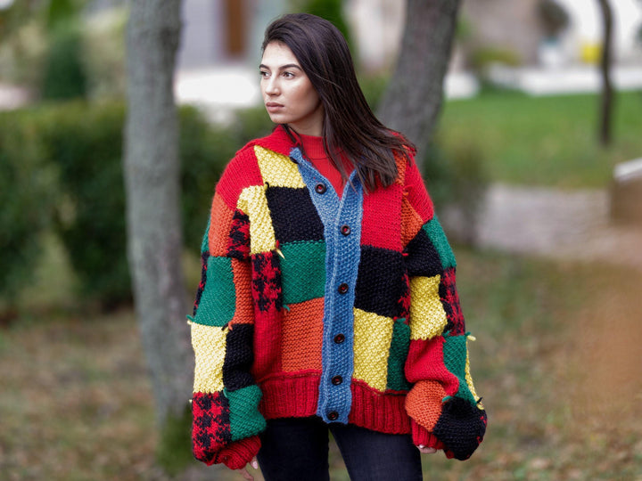 Wool Cardigan – Hand Knitted 100% Wool Jacket in Harry Style Design T1144