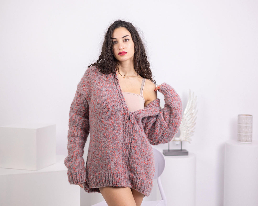 Baby Alpaca Merino Cardigan – Hand Knitted Full Cover Wool Jacket T1541