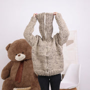 Grober Wollcardigan – 20-fädig handgestrickt mit 50 cm Rollkragen T1842