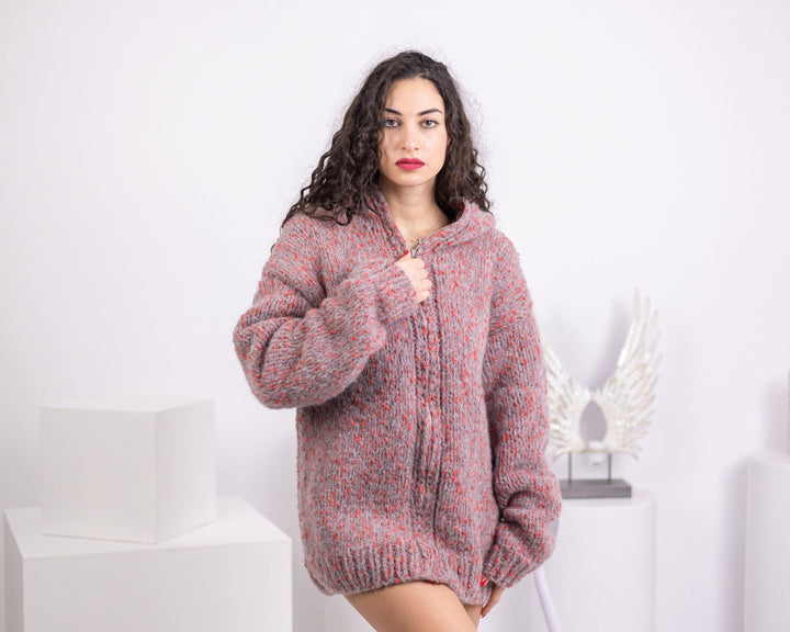 Baby Alpaca Merino Cardigan – Hand Knitted Full Cover Wool Jacket T1541