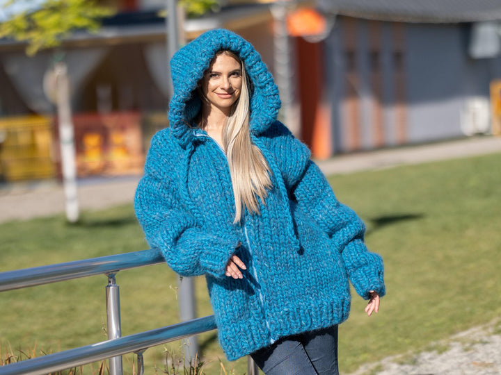 Extra Chunky Cardigan – 15-Strand Hand Knitted Alpaca Merino Wool Blend T1267