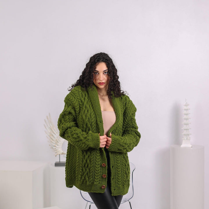 Chunky Wool Cardigan – Hand Knitted 100% Wool Short Jacket T1645