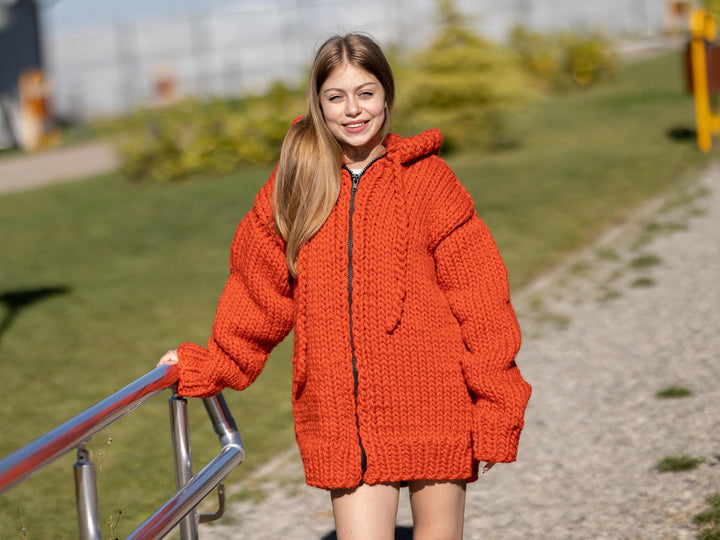 Chunky Wool Cardigan – Hand Knitted 100% Wool Jacket T1266