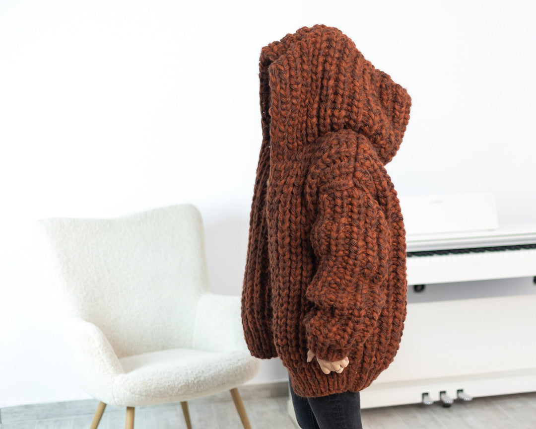 Extra Chunky Cardigan – 18-Strand Hand Knitted Alpaca Merino Wool Blend T1539