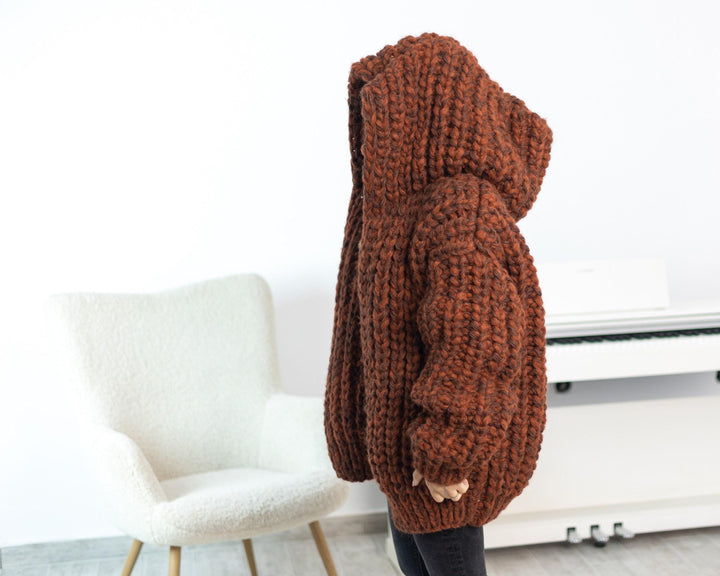 Extra Chunky Cardigan – 18-Strand Hand Knitted Alpaca Merino Wool Blend T1539