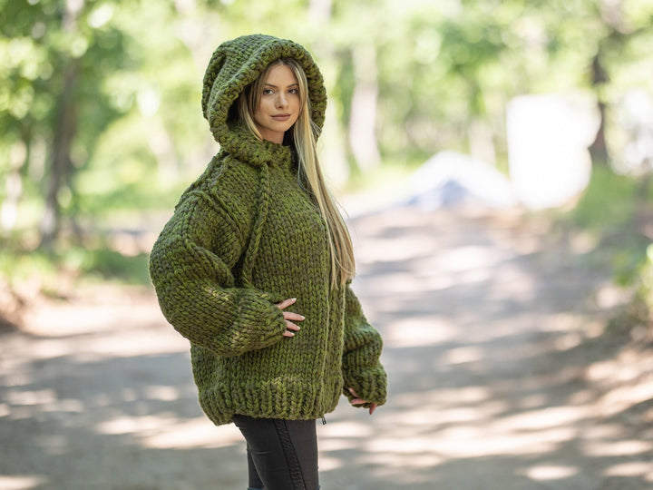 Extra Chunky Wool Cardigan – 14-Strand Hand Knitted Alpaca Merino Blend T1211