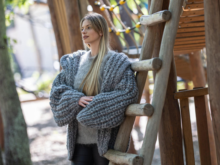 Extra Chunky Cardigan – 14-Strand Hand Knitted Alpaca Merino Wool Blend T1210
