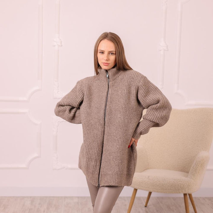 Yak Wool Cardigan – Hand Knitted English Rib Zip Jacket T1998