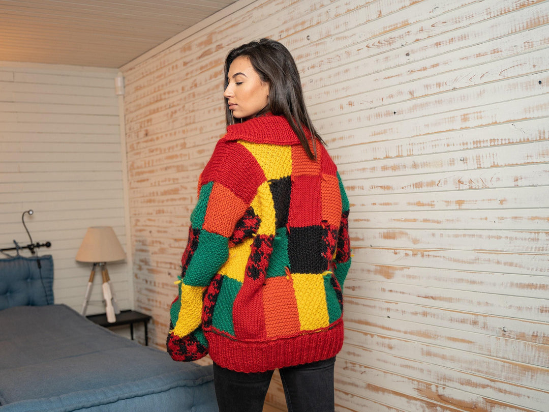 Wool Cardigan – Hand Knitted 100% Wool Jacket in Harry Style Design T1144